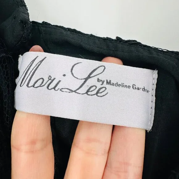 Mori Lee Madeline Gardner Black Lace Sleeveless Convertible Mini Dress Size 14 - Picture 8 of 12
